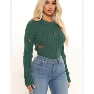 Fashion Nova Women's Hunter Green You Know You Got It Distressed Sweater S Small
